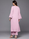 Varanga Women Mauve V Neck With Collar Detailed Straight Kurta With Bottom Mauve Xl