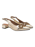 Shoetopia Rhinstone Buckle Pointed Toe Stylish Golden Pumps For Women & Girls,Golden,4,B0FF3D6J4P