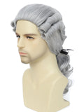 Lotfon Judge Colonial Wig Long Wave Wigs for Men,Historical Colonial Costume,George Washington Wig,Halloween Wigs (Dark Gray)