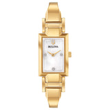 Bulova Ladies Classic Diamond Dial Quartz Stainless Steel Watch, Rectangle, MotherofPearl, Gold Tone
