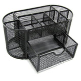 Kyraton MultiFunctional Metal Mesh Pen Pencil Stand Office Desk Organizer Clip Holder 8 Compartment, Black, Desk Supplies Org