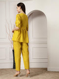 Stylum Women'S Embroidered Cotton Blend Co-Ord Set (In, Alpha, 2Xl, Regular, Yellow)