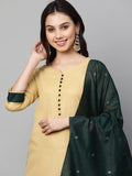 Anni Designer Women'S Cotton Blend Straight Printed Kurta With Pant & Dupatta (Game Chiku_S_Chiku_Small),Chiku,S,Cotton Blend,Straight,Dupatta