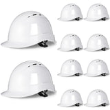 10 Pcs 6 Pt. Suspension Hard Hat Bulk Meets ANSI Z89.1 Type I Class C, Cap Style Hard Hat Ratchet Vented White Construction Helm