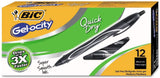 BIC Gelocity Quick Dry Retractable Gel Pens, Medium Point, 0.7 mm, Black Barrel, Black Ink, Pack of 12