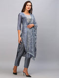 Gosriki Women'S Chanderi Cotton Embroidered Straight Kurta With Pant & Dupatta (Tula Grey-Nw-Gs_S_Grey_Small),Grey,,B0C1V5QR96