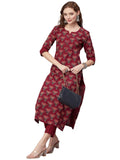 Anni Designer Women'S Cotton Blend Straight Printed Kurta With Pant Set (Jigyasa-Maroon_L_Maroon_Large),Maroon,L