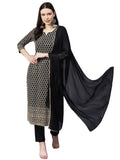 Gosriki Women'S Cotton Blend Embroidered Straight Kurta With Pants & Dupatta (Dumas-Black-Gs_S_Black_Small),Black,,B0BR5WKJ67