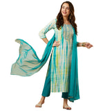 Anni Designer Women'S Cotton Blend Straight Printed Kurta With Pant & Dupatta (Tiedye-Rama Blue_S_Blue_Small),Blue,S