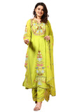 Wedani Faux Georgette Embroidered Kurta Set With Duptta For Women (In Alpha L Regular Green),GREEN,L