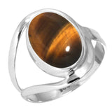 JEWELOPORIUM Brown Tiger Eye Silver Ring Size 7, 925 Sterling Silver Ring for Women, Genuine Oval Gemstone Handmade Jewelry