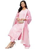 Anni Designer Women'S Cotton Blend Embroidered Straight Kurta With Pant & Dupatta (Weekend Pink_M_Pink_Medium),Pink,M