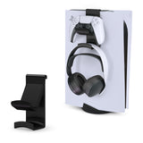 BRAINWAVZ Game Controller & Headphone Hanger Console Mount for PlayStation PS5 DualSense Gamepad, Hook-On Hanger Bracket (Black)