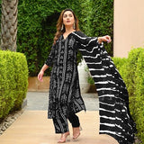 Gosriki Women'S Rayon Blend Straight Bandhej Printed Kurta With Pant & Dupatta (Baghira Black-Vks01-Gs_Xxl_Black_Xx-Large),Black,2,B0DPZ9G7NX