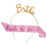 Curated Cart Gold Plated Bride Headband With Pink Bride To Be Satin Sash Elegant Bridal Accessory Set For Engagement Parties,