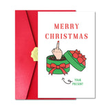 Pstyteos Rude Funny Christmas Card for Him Her Men Women, Middle Finger Christmas Gift, 8 in x 5.3 in Greeting Card with Red Env