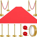 Therwen 4 Pcs Crowd Control Barriers and Red Carpet Runner Runway Rug 2 Velvet Rope Stainless Steel Stanchion Posts Queue Line D