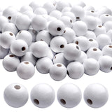 White Wooden Beads, 100pcs 16mm Round Wooden Beads with 4mm Hole for DIY Crafts and Handmade Decorations