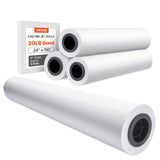 VEVOR Wide Format Paper, 24 in x 150 ft Plotter Paper, 4 Rolls CAD Bond Rolls with 2 in Core, 20 LB Bond Paper Rolls, Idea for C