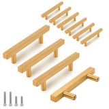TooCust 10 Pack Brushed Brass Kitchen Cabinet Handles, Cabinet Pulls with 3-1/2 Inch (90mm) Hole Centers, Gold Dresser Handle wi