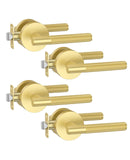 Asidrama 4 Pack Brushed Antique Brass Passage Door Handles, Door Lever with Door Knobs Indoor for Bedroom or Bathroom, Heavy Dut