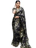 Leriya Fashion Womens Pure Jacquard Banarasi Kanjivarm Cotton Silk Saree with Blouse Piece | Saree Printed (Black)