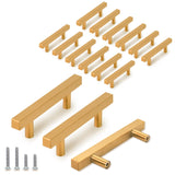 TooCust 15 Pack Brushed Brass Kitchen Cabinet Handles, Cabinet Pulls with 3 Inch (76mm) Hole Centers, Gold Dresser Handle with B