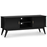 SIMPLIHOME Draper SOLID HARDWOOD 60 inch Wide Mid Century Modern TV Media Stand in Black For TVs up to 65 inches for the Living
