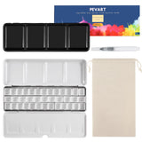 PEVART Empty Watercolor Paint Palette,Metal Box Mixing Palette Case with 37 Water Color Half Pans and Fold-Out Palette Tin Paint