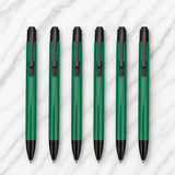 Ballpen Bazaar Matt Green Metal Ball Pen Set of 6 with Glossy Black Clip Click Mechanism Blue Ink Executive Writing Pens for Off