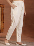 Libas Womens Embroidered Cotton Straight Kurta With Trousers And Dupatta Off White L 49114