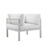 Benjara BM287772 Patio Cilo 34 Inch Outdoor Armchair, White Aluminum, Water Resistant Cushions
