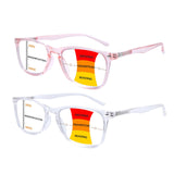 BONCAMOR 2 Pack Progressive Multifocus Reading Glasses Men and Women Computer Blue Light Blocking Anti Eyestrain Readers(Pink Cl