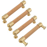 KOXHERO Modern Brass and Wood Cabinet Pulls 3.75 Inch Center to Center Hole 4Pack Kitchen Drawer Handle Unfinished Dresser Knob
