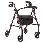 Medline Steel Rollator Walker with Seat, Burgundy, 350 lb. Weight Capacity, 6Wheels, Foldable, Height Adjustable Handles, Ro