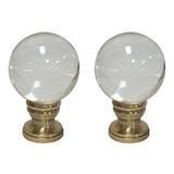 Royal Designs Clear Crystal Ball 1.6 Lamp Finial for Lamp Shade, Polished Brass Base - Set of 2