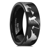 King Will Men's 8mm Black Tungsten Trout Lake Fly Fishing Enthusiasts Ring Outdoor Forest Scenery Wedding Band 10.5