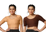 Toplot Cotton Blend Lycra Stretchable Readymade Blouses Pack Of 2 (Combo-5058-Cof-Crm-36),Coffee-Cream,36,B0CV59JZRC