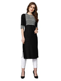 Sanisa Women's Rayon Plain Kurta (303KN111-S_Black, White_S)