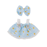 Doll Clothes Set for 15cm & 17cm Dolls, Fresh Style Blue and White Plaid Strap Dress with Bow Clip Cute Outfits & Accessories