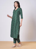 Anni Designer Women'S Rayon Viscose Straight Bandhani Printed Kurta With Pant (Prantika Green-Vks01_L_Green_Large),Green,L,,,