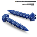 BNUOK 100Pcs 1/4 x 1-1/4 Inch Concrete Screws Anchor with Drill Bit, Blue Hex Head Masonry Brick Stucco Cement Block Screws, Dia