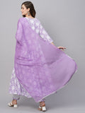 Anni Designer Women'S Cotton Blend Anarkali Printed Kurta With Pant & Dupatta (Amig-Purple_S_Purple_Small),Purple,S,,,