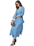 Gosriki Women'S Cotton Blend Straight Printed Kurta With Pant (Desi Blue-Gs_Xl_Blue_X-Large),Blue,,B0C5JTR642