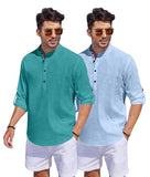 Bellstone Men'S Cotton Blend Solid Regular Dress Shirt (Kurta1500_Combo_Rama & Sky_L