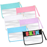 Paterr 6 Pcs Preppy Clear Flat Makeup Bag Pouch for Travel with Zipper PVC Waterproof Snack Bag Accessories DIY Cosmetic Travel
