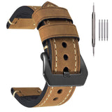 EACHE Leather Watch Band, Crazy Horse Cowhide 24mm Watch Strap, Tan-Black Hardware