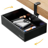 Euyona PU Leather Under Desk Organizer with 360 Rotating Clamp - for Computer Accessories, Stationery, Remote Control & Phone St