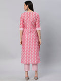 Anni Designer Women'S Cotton Blend Traditional Straight Printed Kurta And Pant Set (Danapa Pink_L_Pink_Large),Pink,L,Cotton Blend,Regular,Pants
