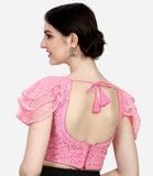 Pujia Mills Women'S Shipali Net Work Ruffle Sleeves Readymade Saree Blouse (Shipli Jhadu Pink_Pink_38 Size + Margin)